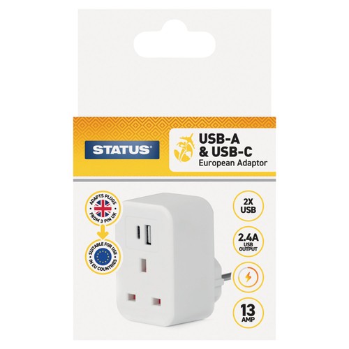 Status European USB A & USB C Adaptor.