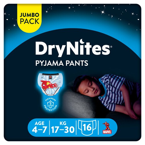 Huggies Drynites Pyjama Pants Marvel 4-7Yr Jumbo Pack