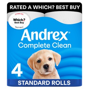 Andrex Complete Clean Toilet Tissue Standard Rolls 4 Rolls