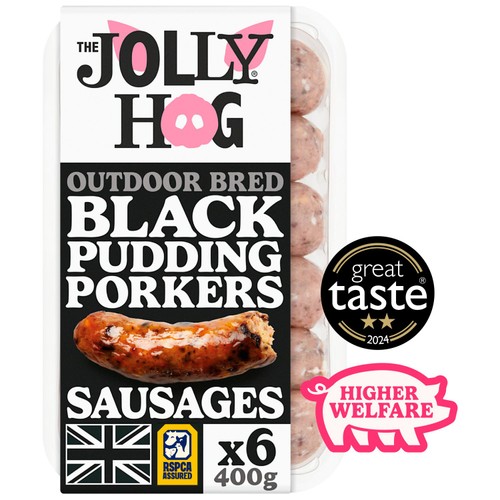 The Jolly Hog  6 Black Pudding Porker Sausages 400g