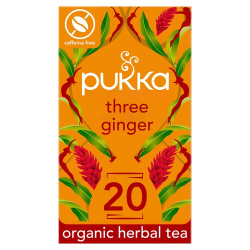 Pukka Three Ginger, Organic Herbal Tea with Galangal & Turmeric, 20 Sachets