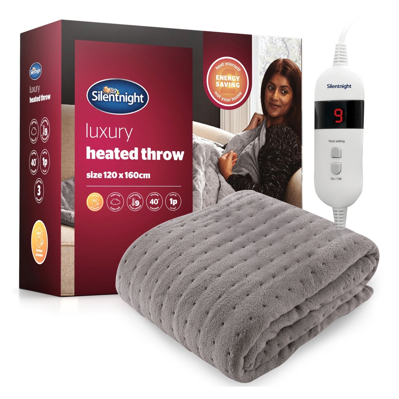 Silentnight Luxury Heated Throw Grey