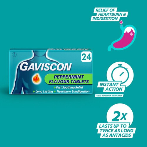 Gaviscon Heartburn & Indigestion Relief Tablets Peppermint Flavour Tablets