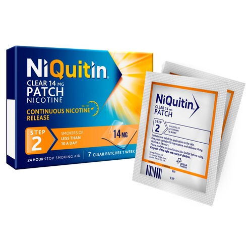 NiQuitin Clear Patch - Step 2 14mg, 7 Nicotine Patches - Stop Smoking Aid