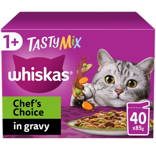 Whiskas 1+ Chef's Choice Mix Adult Wet Cat Food Pouches in Gravy