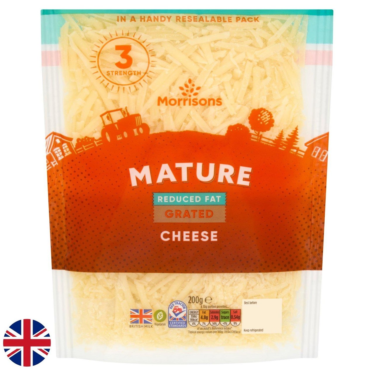 Morrisons British 50% Reduced Fat Mature Grated Cheddar 200g