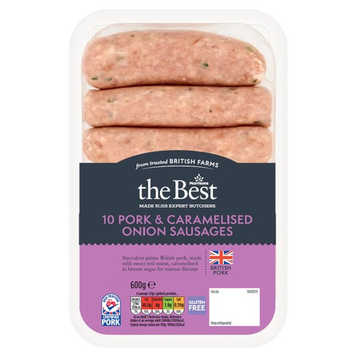 MORRISONS THE BEST PORK & ONION SAUSAGES 