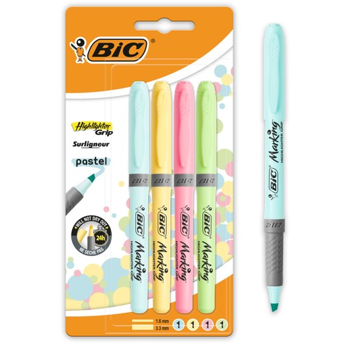 BIC - Card 4 Highlighter Grip Highlighters - Pastel