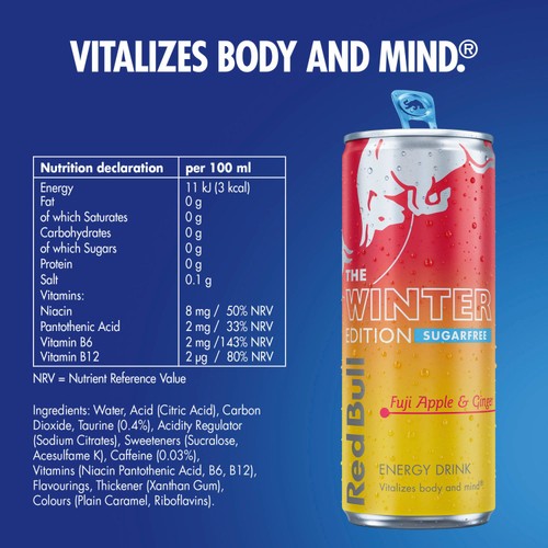 Red Bull Energy Drink Sugar Free Fuji Apple & Ginger 4 x 250ml