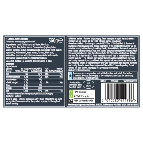Morrisons The Best Signature Lamb & Mint Sausages 360g