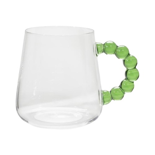 Nutmeg green beaded handle glass mug