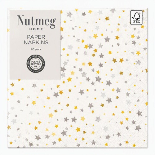 Nutmeg Gold & Silver Star Paper Napkins 20 Pack
