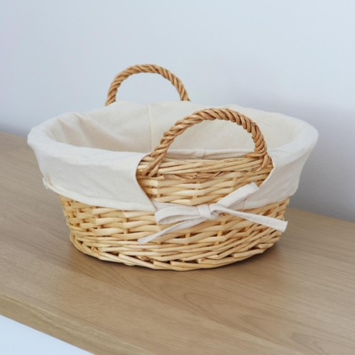 JVL Acacia Round Willow Storage Basket Honey