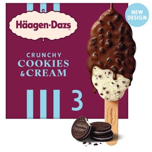 Haagen Dazs 3 Crunchy Cookies & Cream Ice Cream Sticks