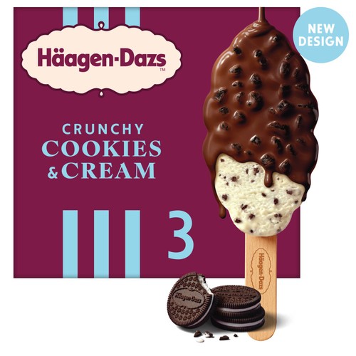 Haagen Dazs 3 Crunchy Cookies & Cream Ice Cream Sticks
