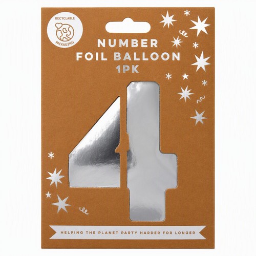 Mad Party Number. 4 Silver Foil Balloon
