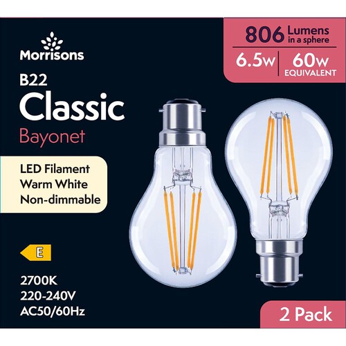 Morrisons LED GLS Filament 806 Lumens 6.5W BC 