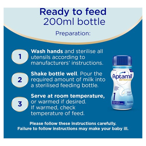 Aptamil Advanced 1 First Baby Milk Formula Liquid Ready to Feed from Birth