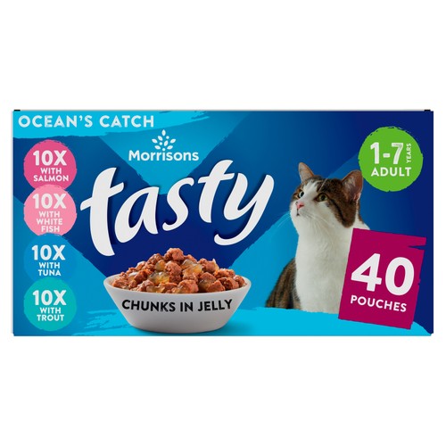 Morrisons adult cat tasty chunks in jelly ocean s catch