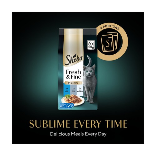 Sheba Fresh & Fine Wet Cat Food Pouches Tuna & Cod in Gravy