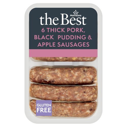 Morrisons the best 6 pork black pudding apple sausages