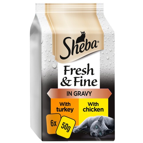 Sheba Fresh & Fine Wet Cat Food Pouches Chicken & Turkey in Gravy 