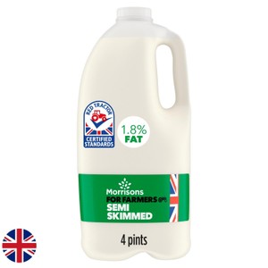 Morrisons For Farmers British Semi Skimmed Milk 4 Pint