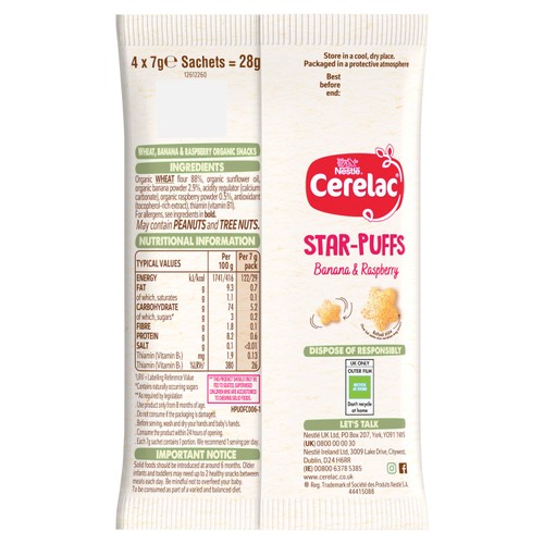Cerelac Star Puffs Raspberry & Banana 4 X 7G