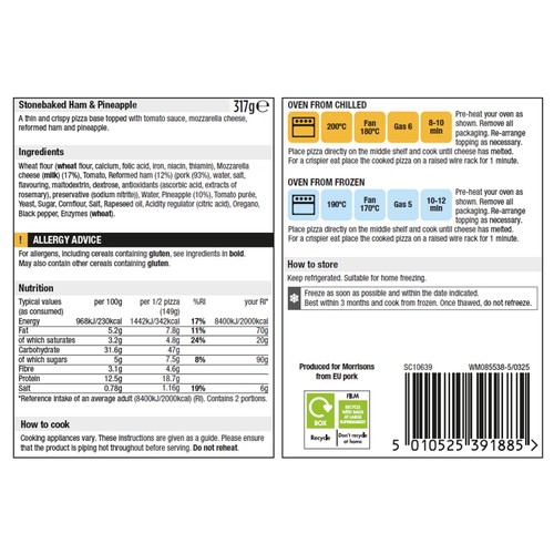 Morrisons Stonebaked Ham & Pineapple Pizza 317g