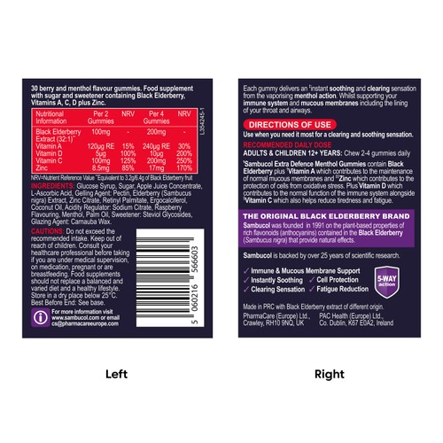 Sambucol Extra Defence Menthol 30 Gummies