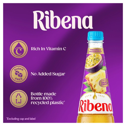 Ribena Pineapple and Passion Fruit Squash No Added Sugar 850ml