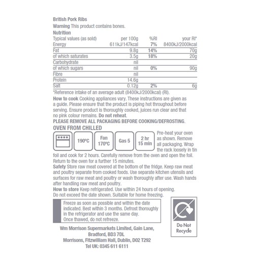 Morrisons British Pork Ribs 1kg