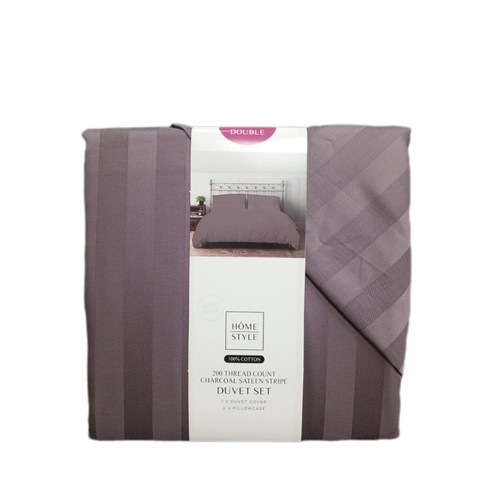 Home Style 200Tc Cotton Charcoal Sateen Stripe Duvet Set Double