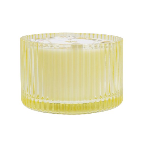 Nutmeg Home Yellow Ribbed Glass Candle