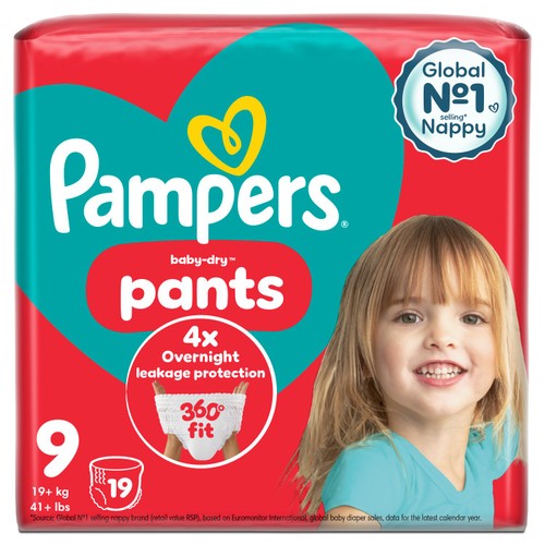 Pampers Baby-Dry Nappy Pants Size 9  19 Nappies, 19kg+  Essential Pack