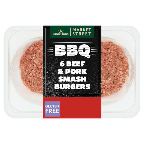 Morrisons British Beef & Pork Smash Burgers 6 Pack 510g