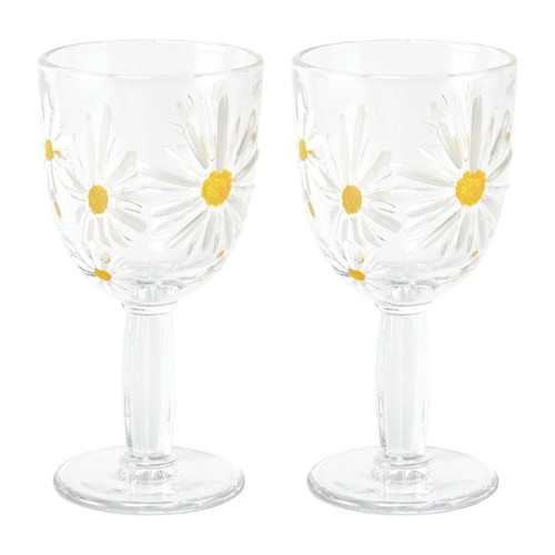 Nutmeg Home Daisy Embossed Two Pack Wine Glass