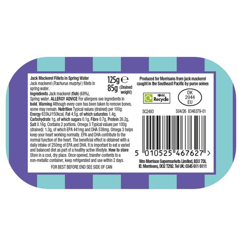 Morrisons Jack Mackerel Fillets In Spring Water 125g