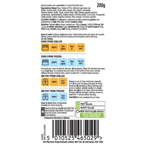 Morrisons 8 Bombay Potato Style Bao Buns  200g