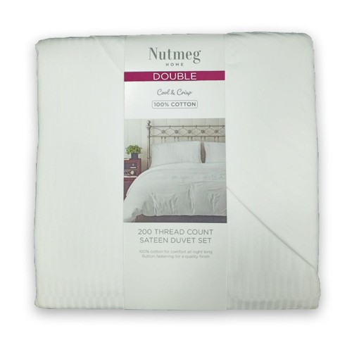 Nutmeg Home 100% Cotton Sateen White Duvet Set Double