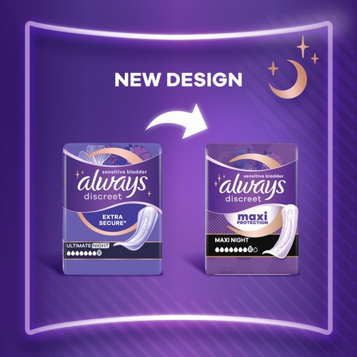 Always Discreet Pads Maxi Night Incontinence Bladder Weakness 12 Pack