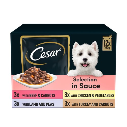 Cesar Deliciously Fresh Dog Food Pouches Mixed Selection In Sauce