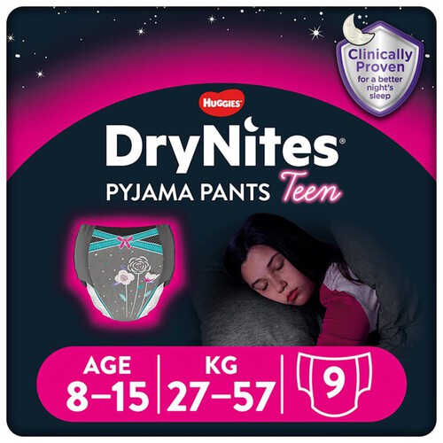 Huggies Drynites Pyjama Pants Teen Pink 8 -15 Years 