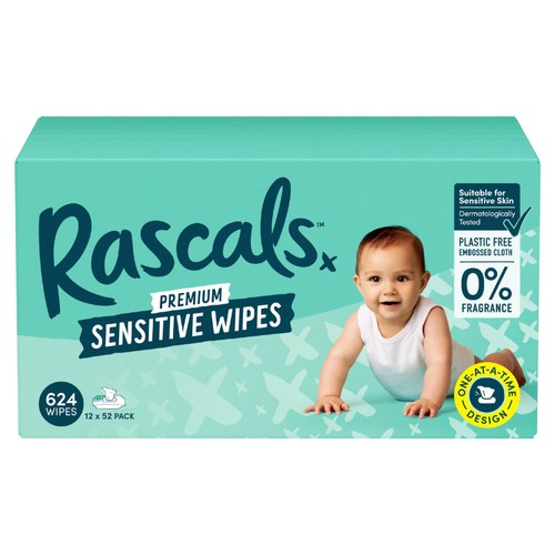 Rascals 52 Sensitive Biodegradable Wipes 