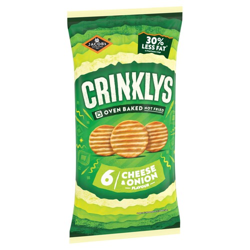 Jacob's Crinklys Cheese & Onion 30% Less Fat 6 Pack Multipack Snacks