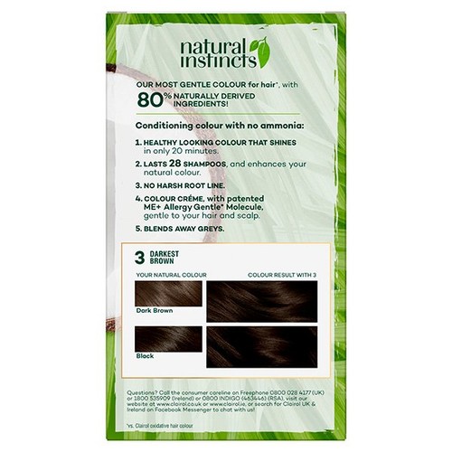 Clairol Natural Instincts Semi-Permanent Hair Dye 3 Brown Black