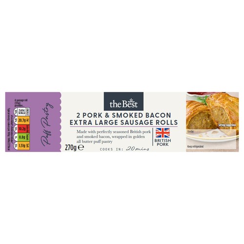 Morrisons The Best Pork & Smoked Bacon Extra Large Sausage Rolls 270g