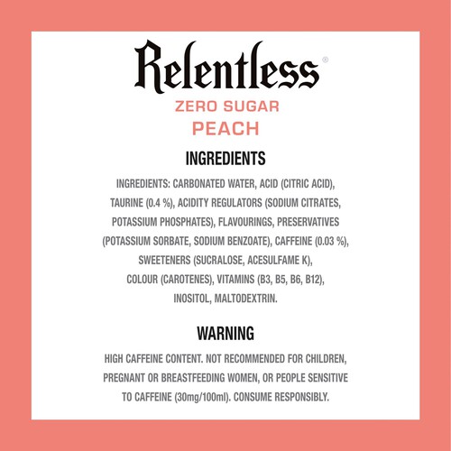 Relentless Peach Zero Energy Drink