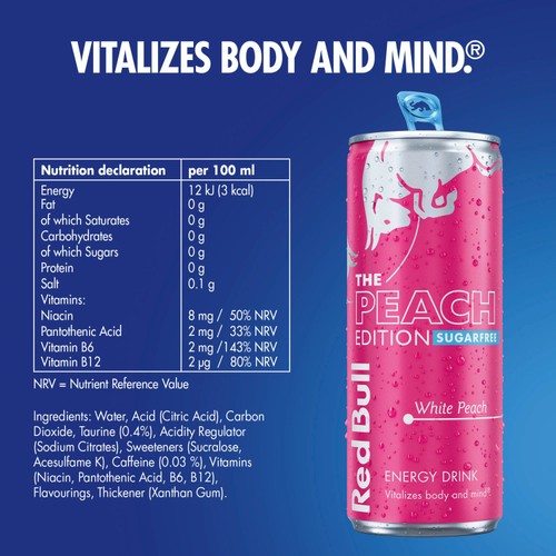 Red Bull Energy Drink Sugar Free Peach Edition White Peach