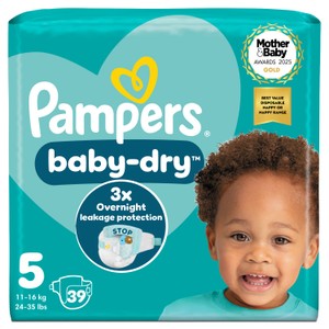 Pampers Baby-Dry Size 5, 39 Nappies, 11kg-16kg, Essential Pack